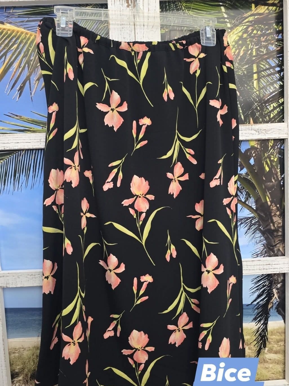 Bice Black A-Line Maxi Skirt with Pink Floral Print